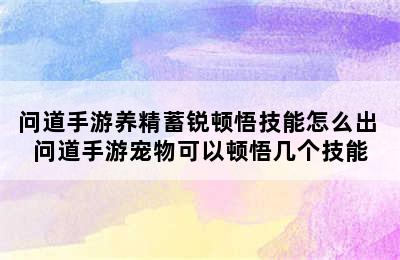 问道手游养精蓄锐顿悟技能怎么出 问道手游宠物可以顿悟几个技能